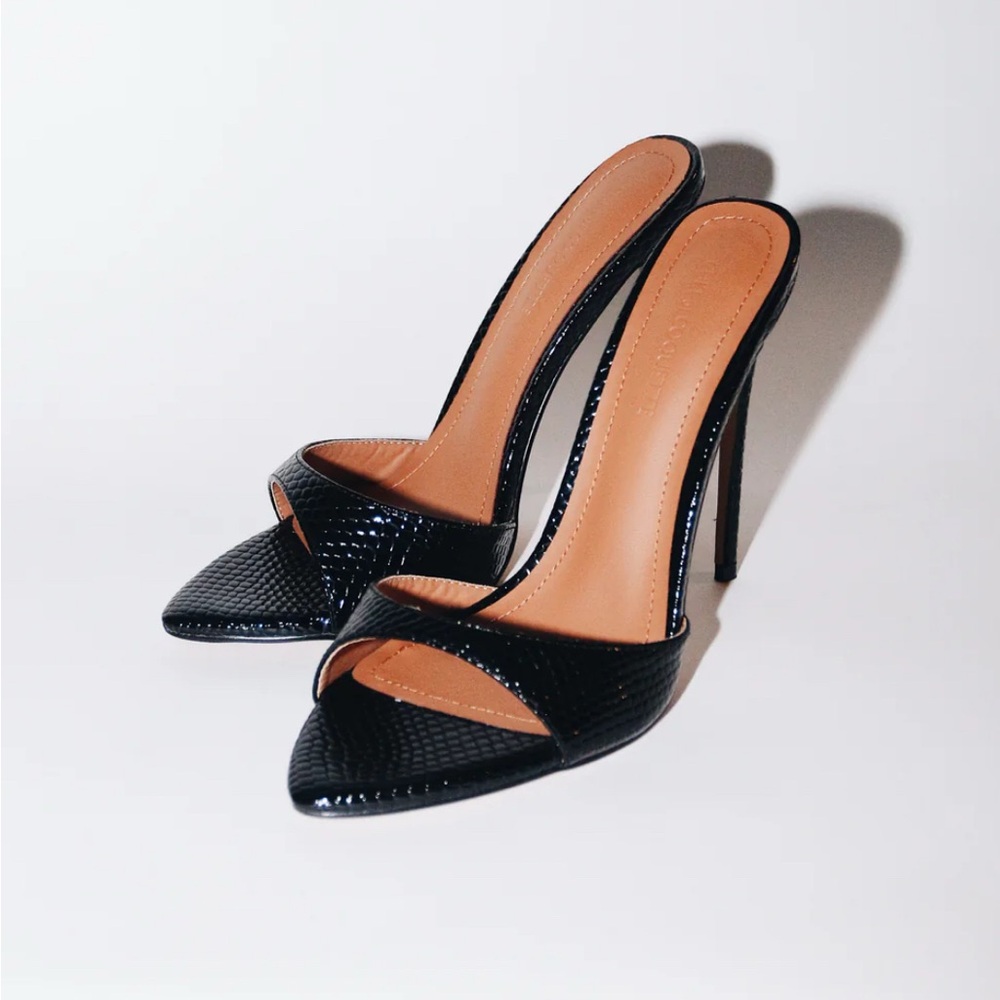 Cult of Coquette GIA BLACK REPTILE VEGAN STILETTO HEEL 120MM SZ. 7.5